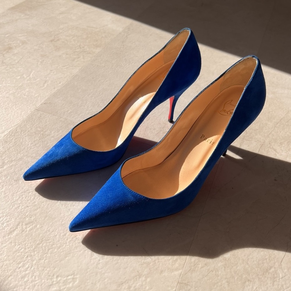NEW Christian Louboutin Electric Blue Suede Kate 85mm